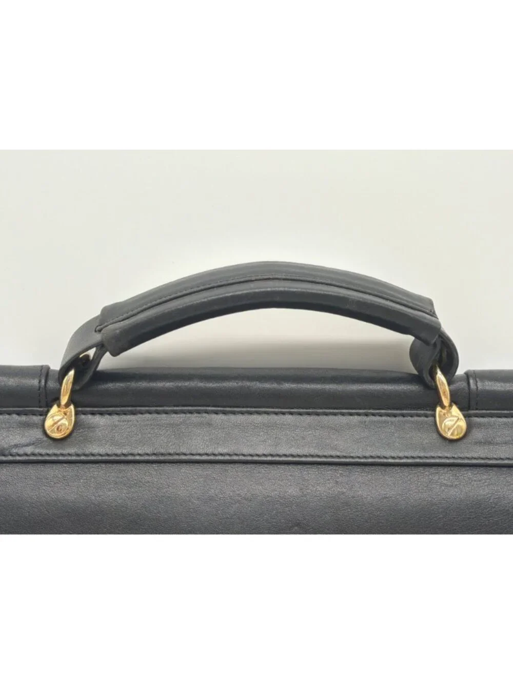 Vintage Black Leather Briefcase With Gold Hardware 16